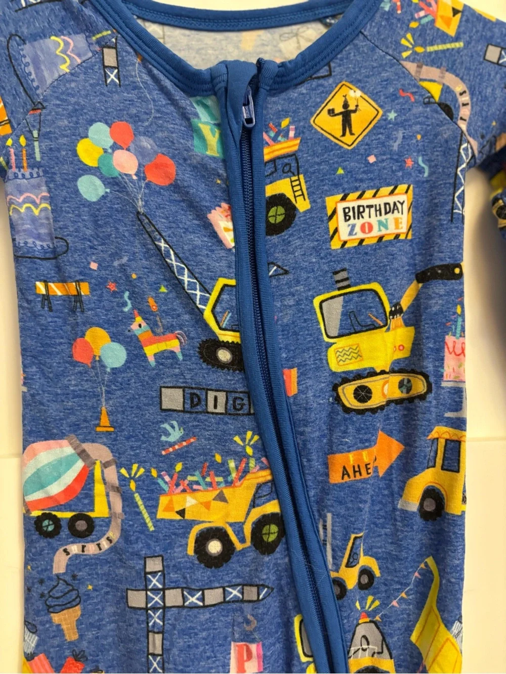 Little Sleepies Blue Construction Print Footed One-Piece